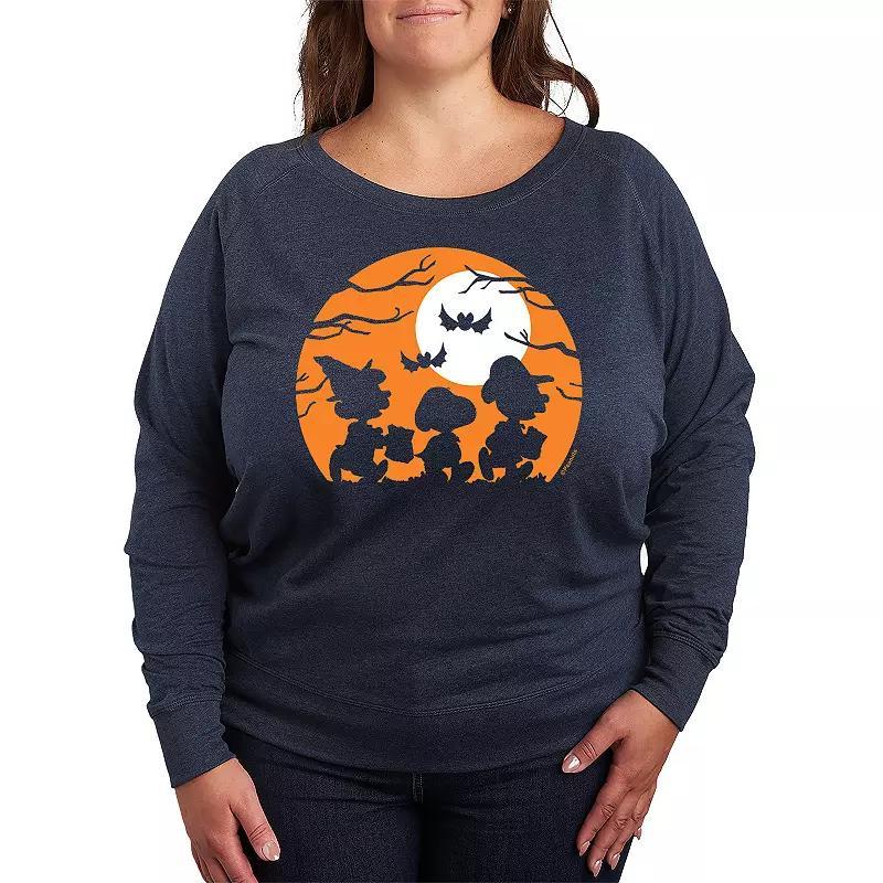 Plus Size Peanuts Trick Or Treat Lightweight French Terry Sweatshirt, Womens Grey Indigo Product Image