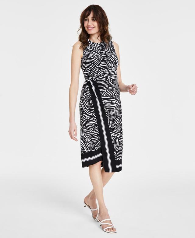 Michael Michael Kors Womens Zebra-Print Faux Wrap Midi Dress - Black Product Image