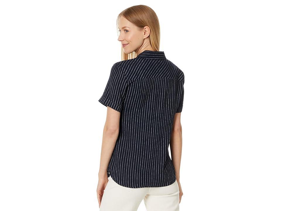 Tommy Hilfiger Stripe Linen Blend Camp Shirt (Sky Captain/Bright White) Women's Clothing Product Image