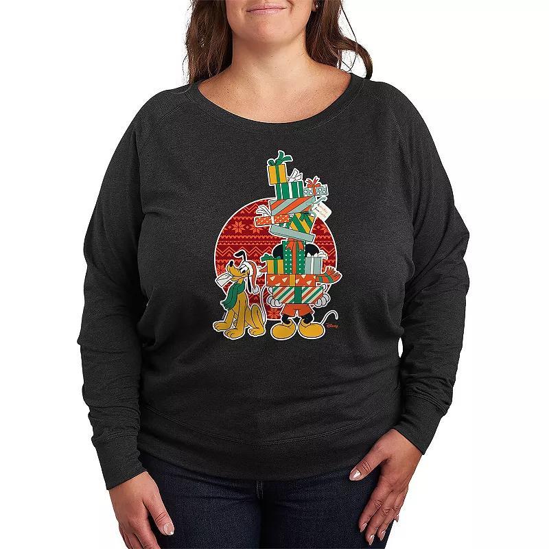 Disneys Mickey Mouse Plus Size Presents Lightweight French Terry Sweatshirt, Womens Grey Heather Product Image