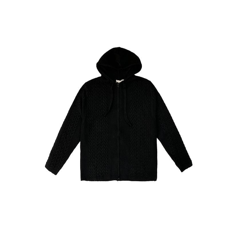 Long-Sleeve Plain Hooded Sweater Cardigan Product Image