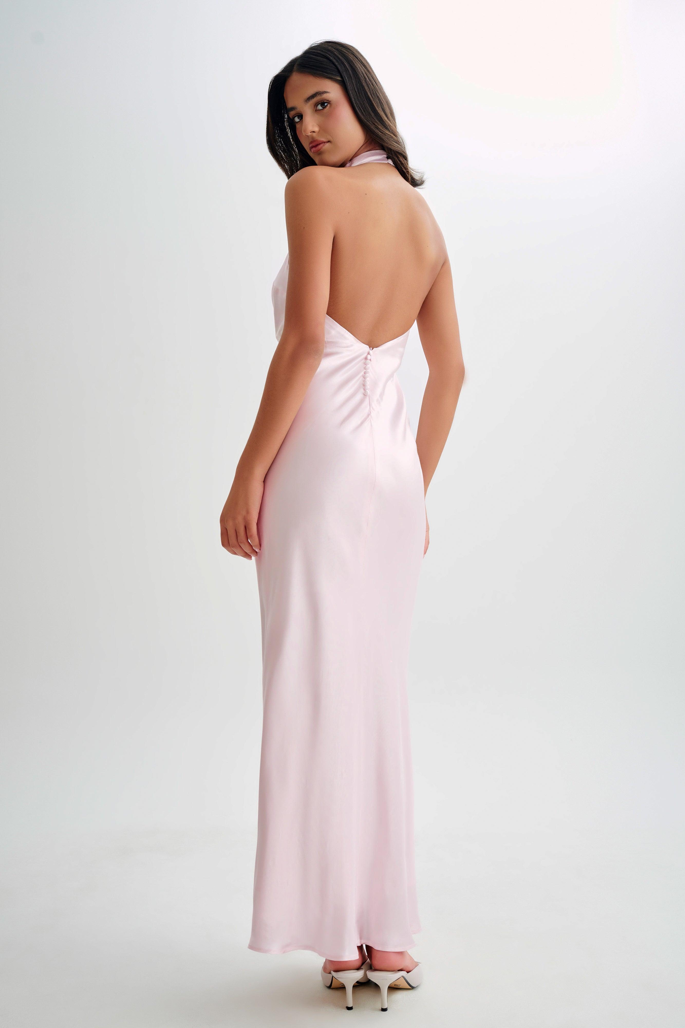 Esther Iridescent Satin Cowl Maxi Dress - Pale Pink Product Image