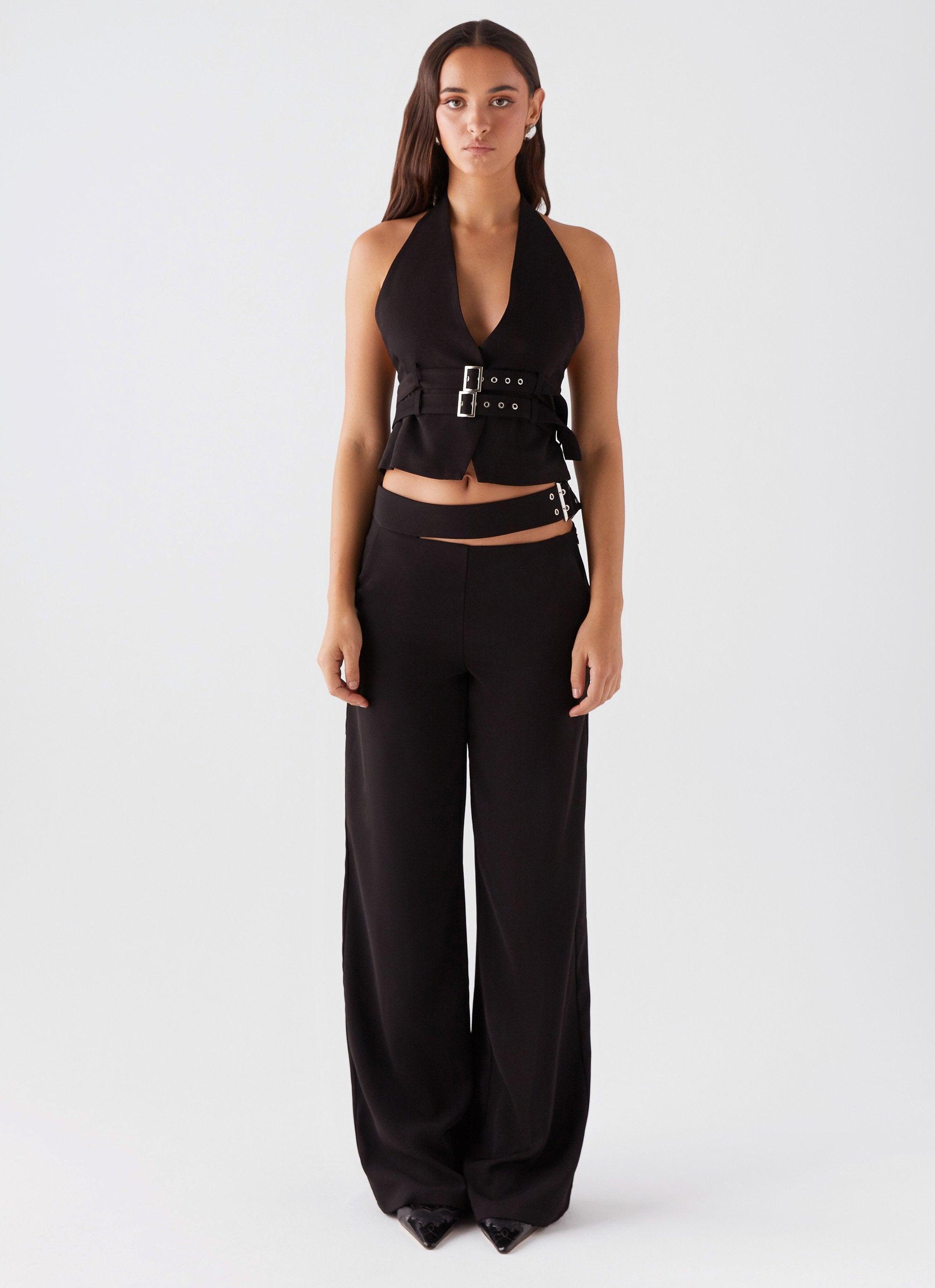 The After Party Cut Out Belt Pants - Black Product Image