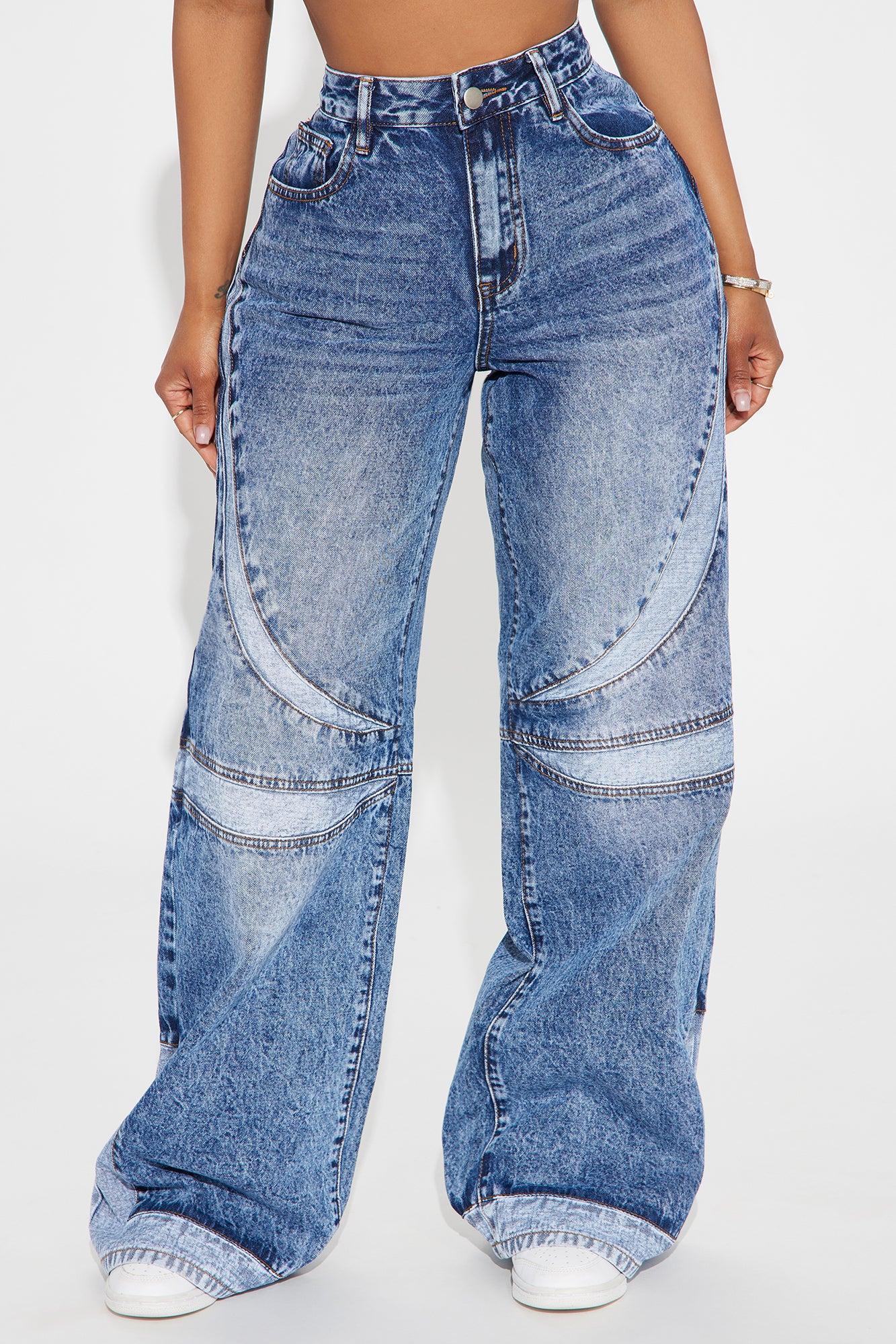 Going Along For The Rise Moto Wide Leg Jeans - Medium Wash Product Image