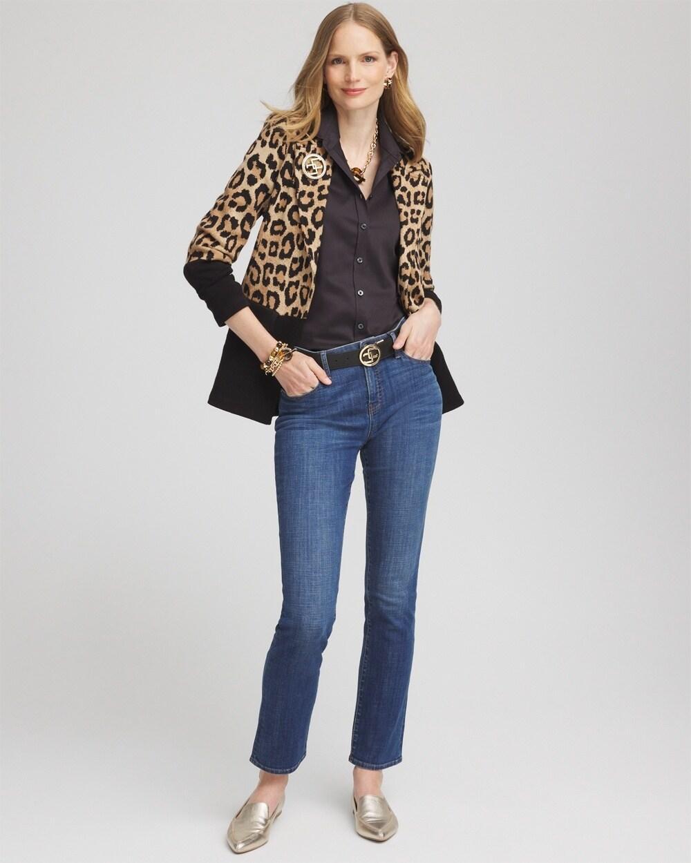 Leopard Color Block Sweater Blazer Product Image