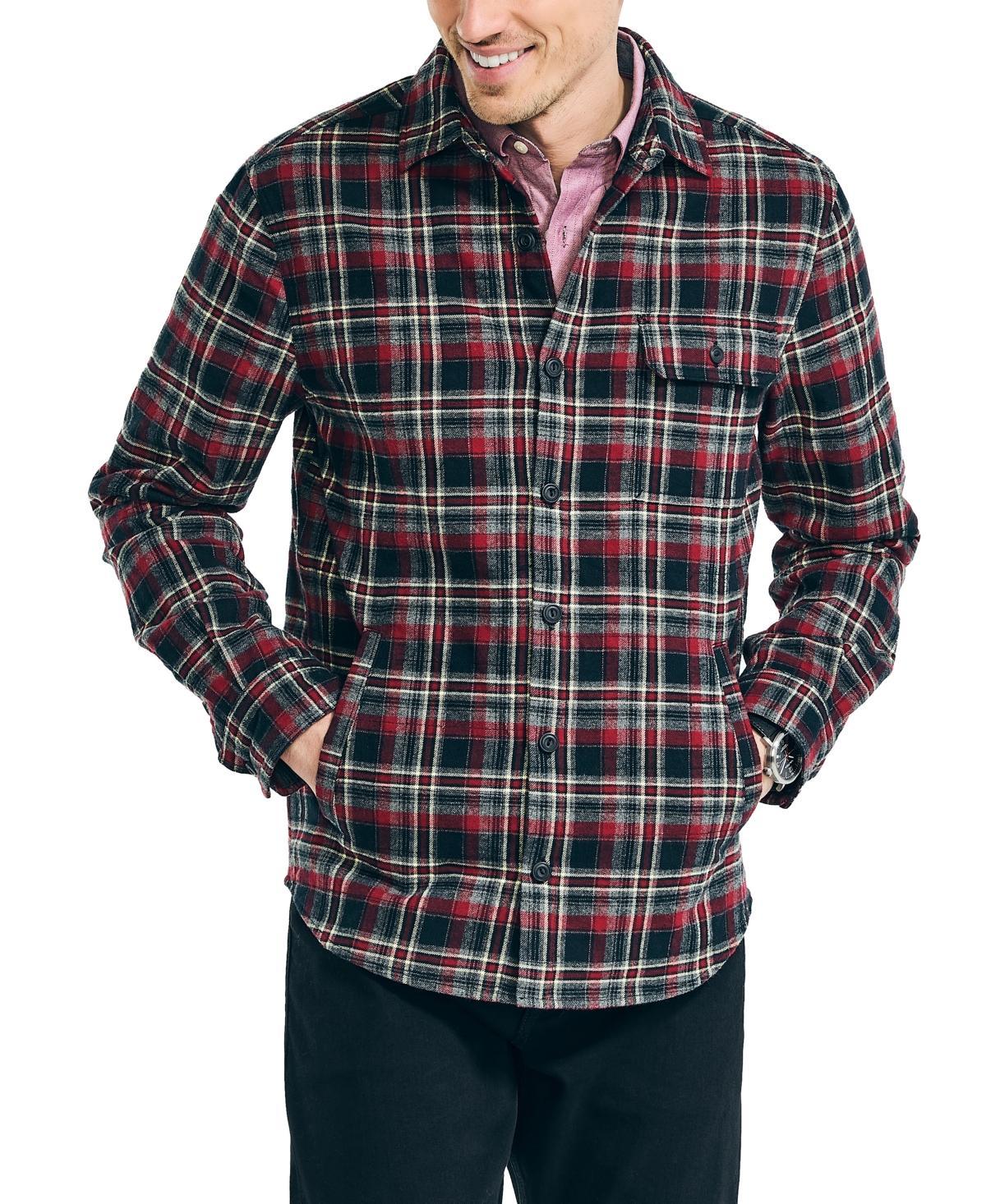 Nautica Mens Cotton Plaid Flannel Quilted Shirt Jacket Product Image