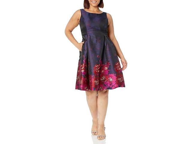 Adrianna Papell Border Jacquard Dress (Navy/Pink ) Women's Dress Product Image