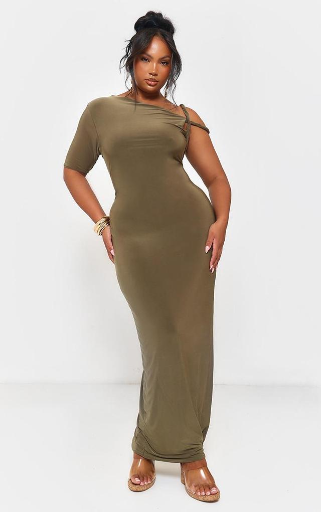 Plus Dark Olive Slinky Twist Shoulder Midaxi Dress Product Image