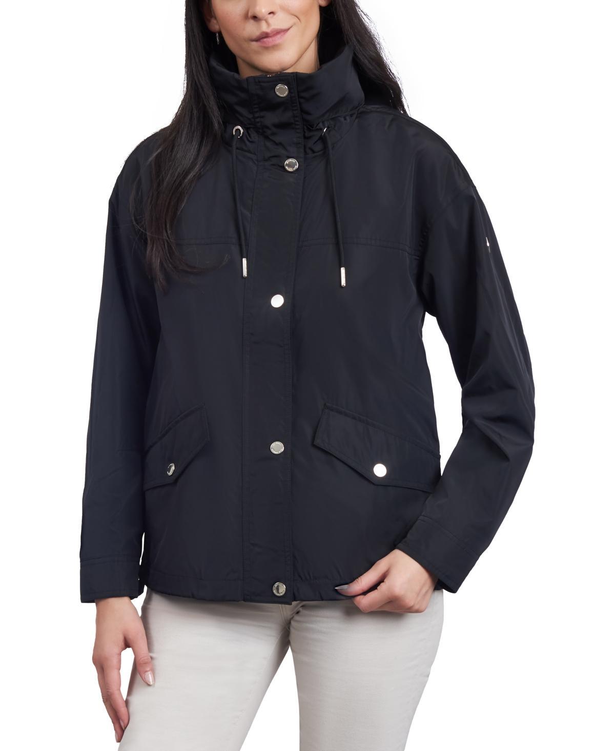 Michael Michael Kors Womens Petite Hooded Bomber Raincoat Product Image