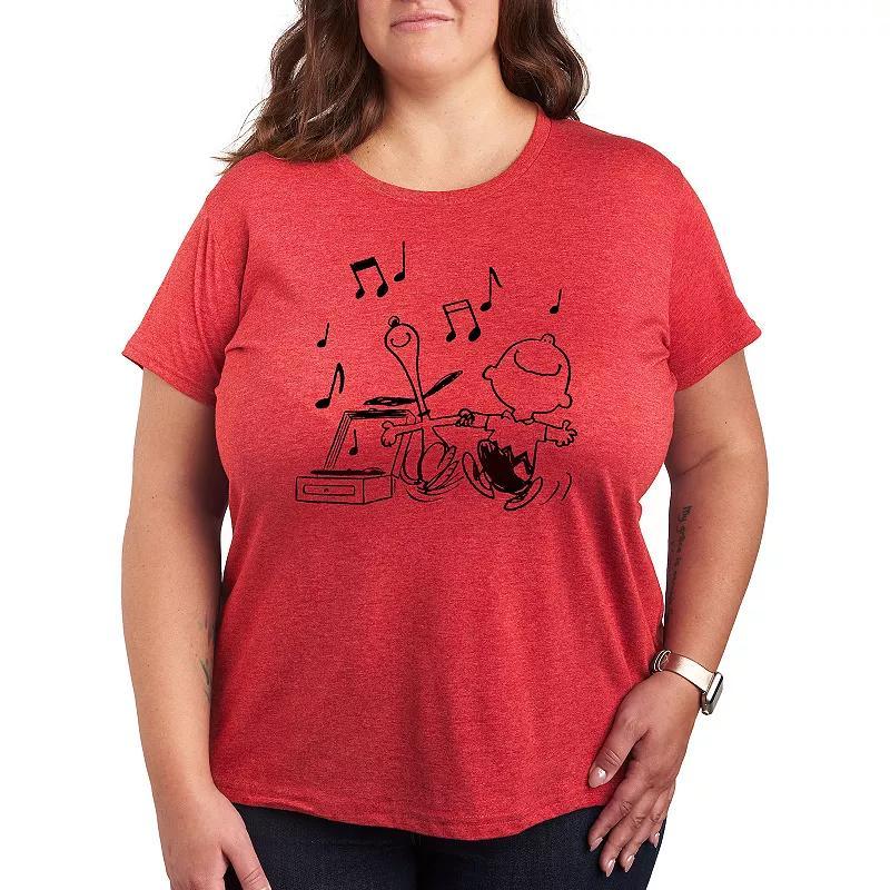 Plus Peanuts Snoopy & Charlie Brown Dancing Graphic Tee, Womens Beig/Green Product Image