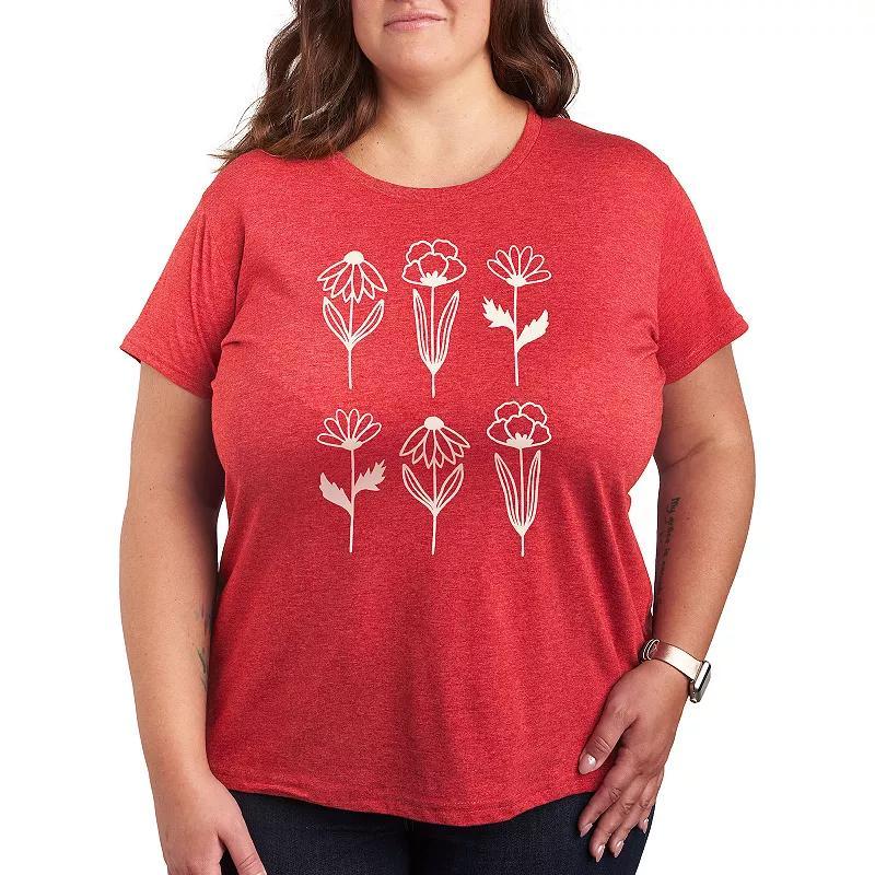 Plus Simple Line Drawn Flowers Graphic Tee, Womens Product Image