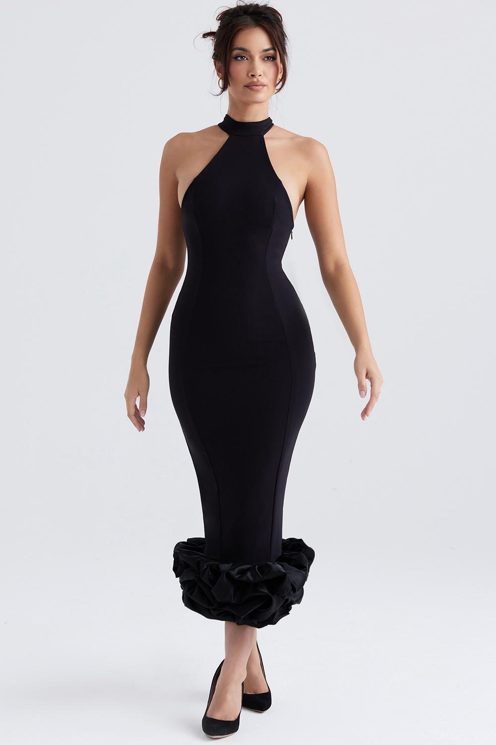 Juniper Black Peplum Midi Dress Product Image