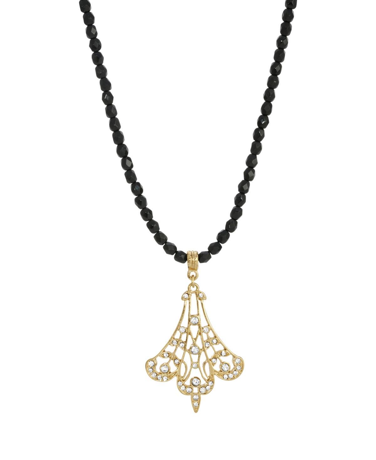 1928 Crystal Filigree Drop Necklace, Womens, Black Product Image