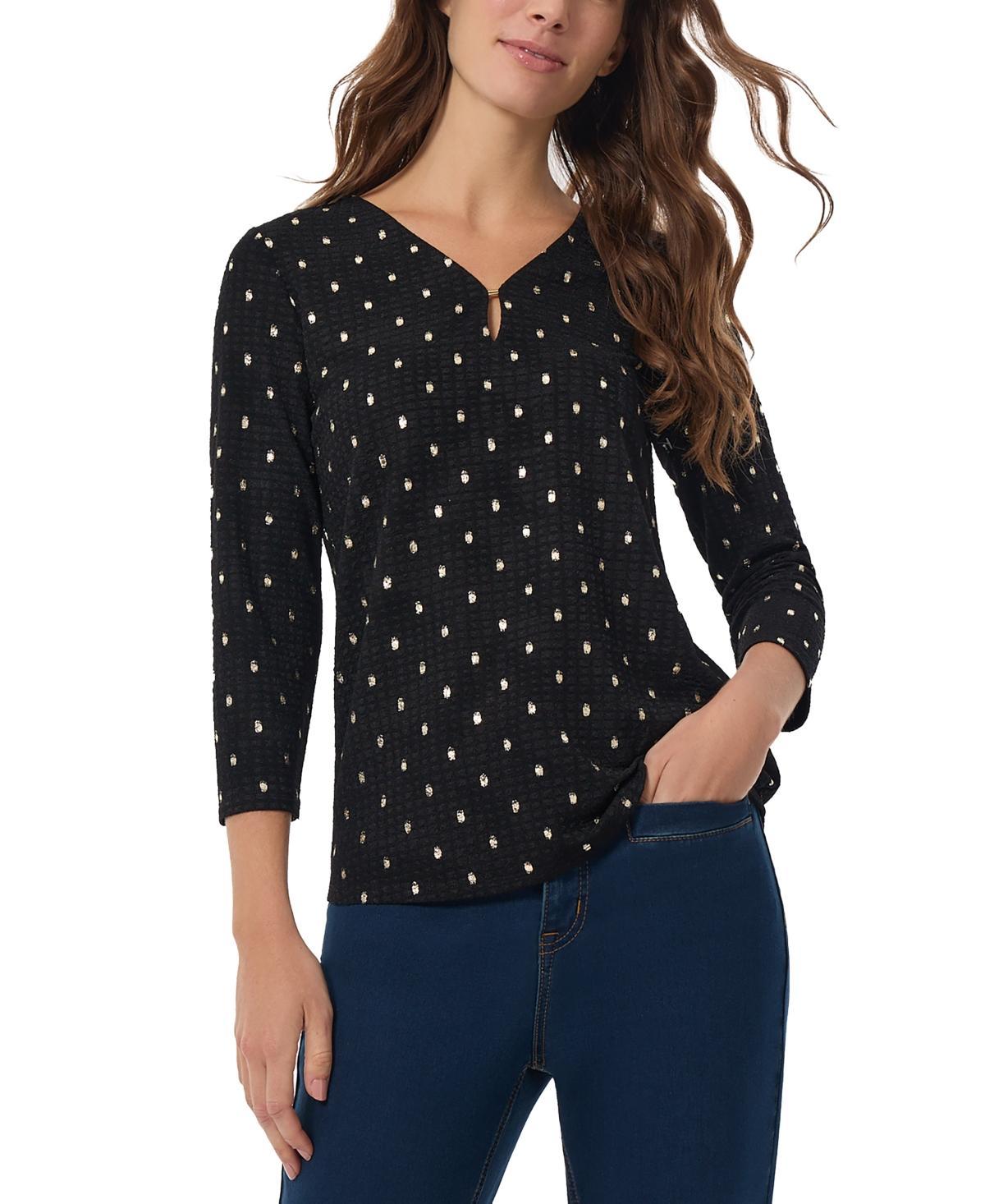 Jones New York Womens Foil-Dot Waffle V-Neck Top Product Image