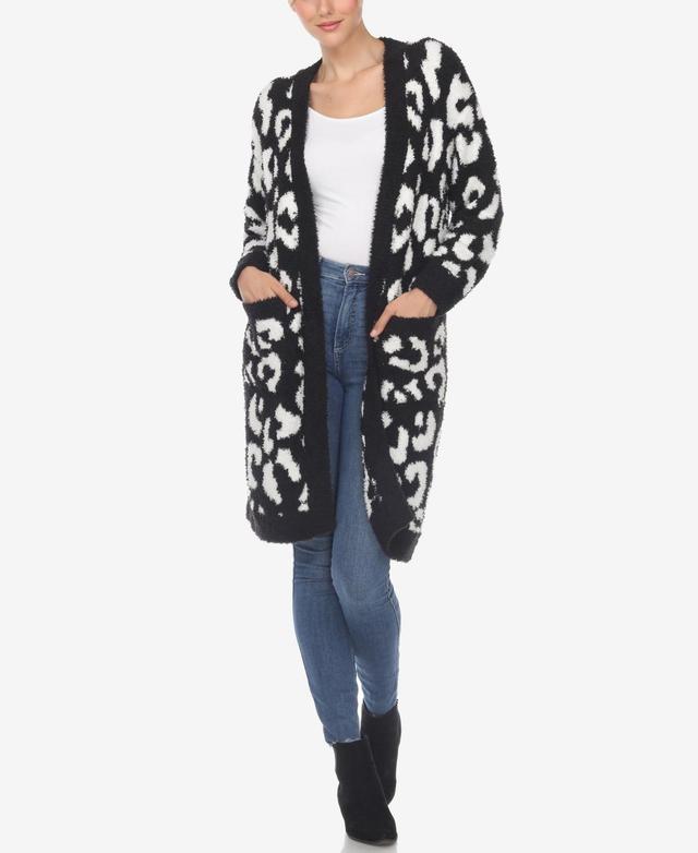 White Mark Womens Leopard Print Open Front Sherpa Cardigan - Black Product Image