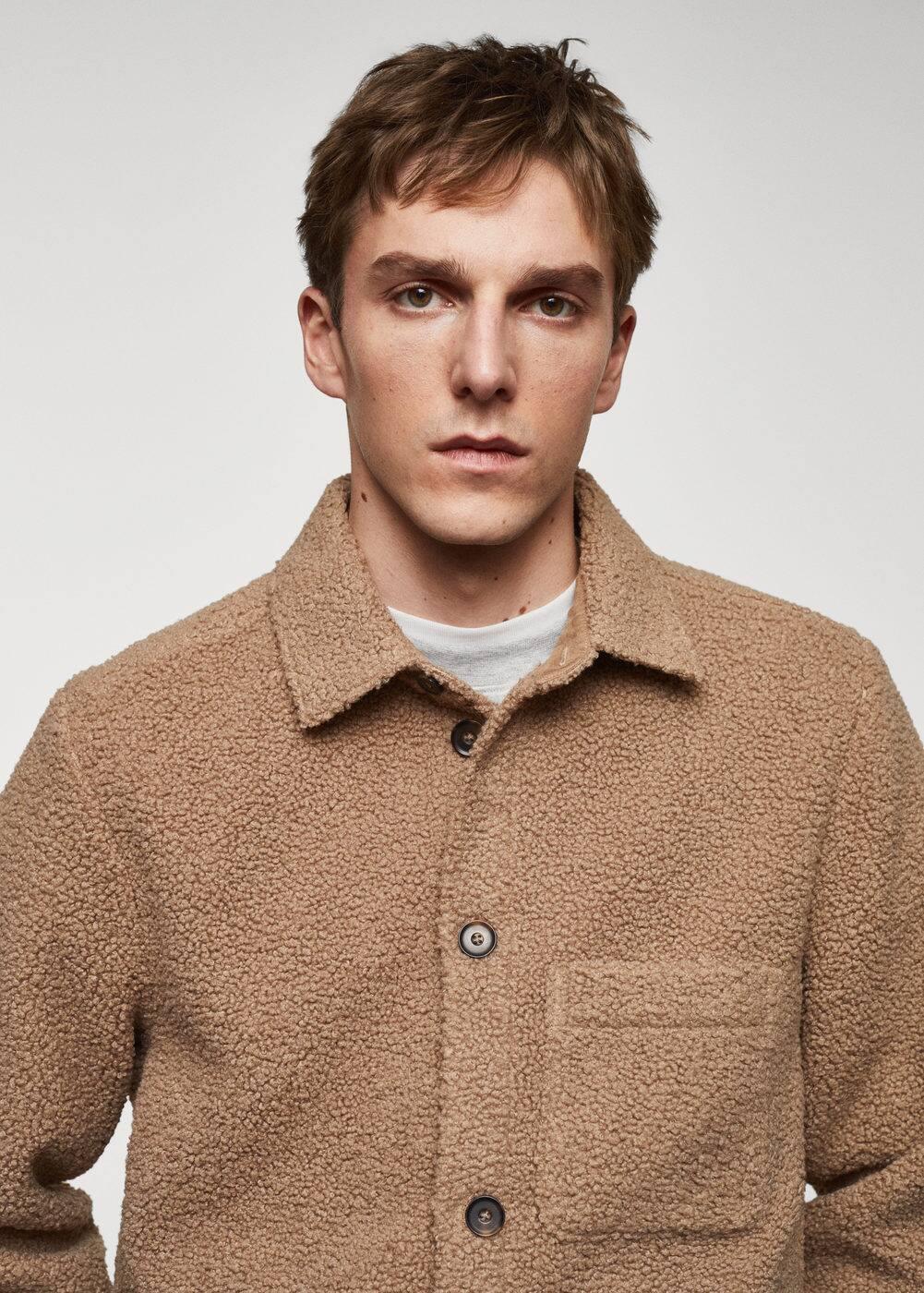 MANGO MAN - Shearling overshirt with pocket medium brownMen Product Image