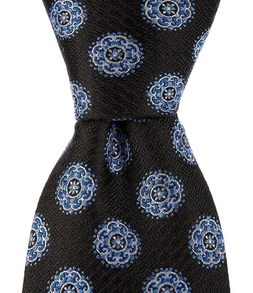 Hickey Freeman Textured Medallion Printed 3#double; Silk Tie Product Image