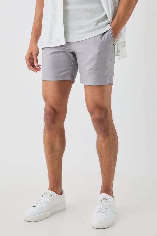 Tailored Slim Fit Fixed Waist Stretch Shorts In Grey | boohooMAN USA Product Image