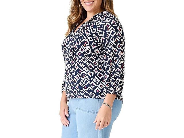 NIC+ZOE Plus Indigo Angles Top (Indigo Multi) Women's Clothing Product Image