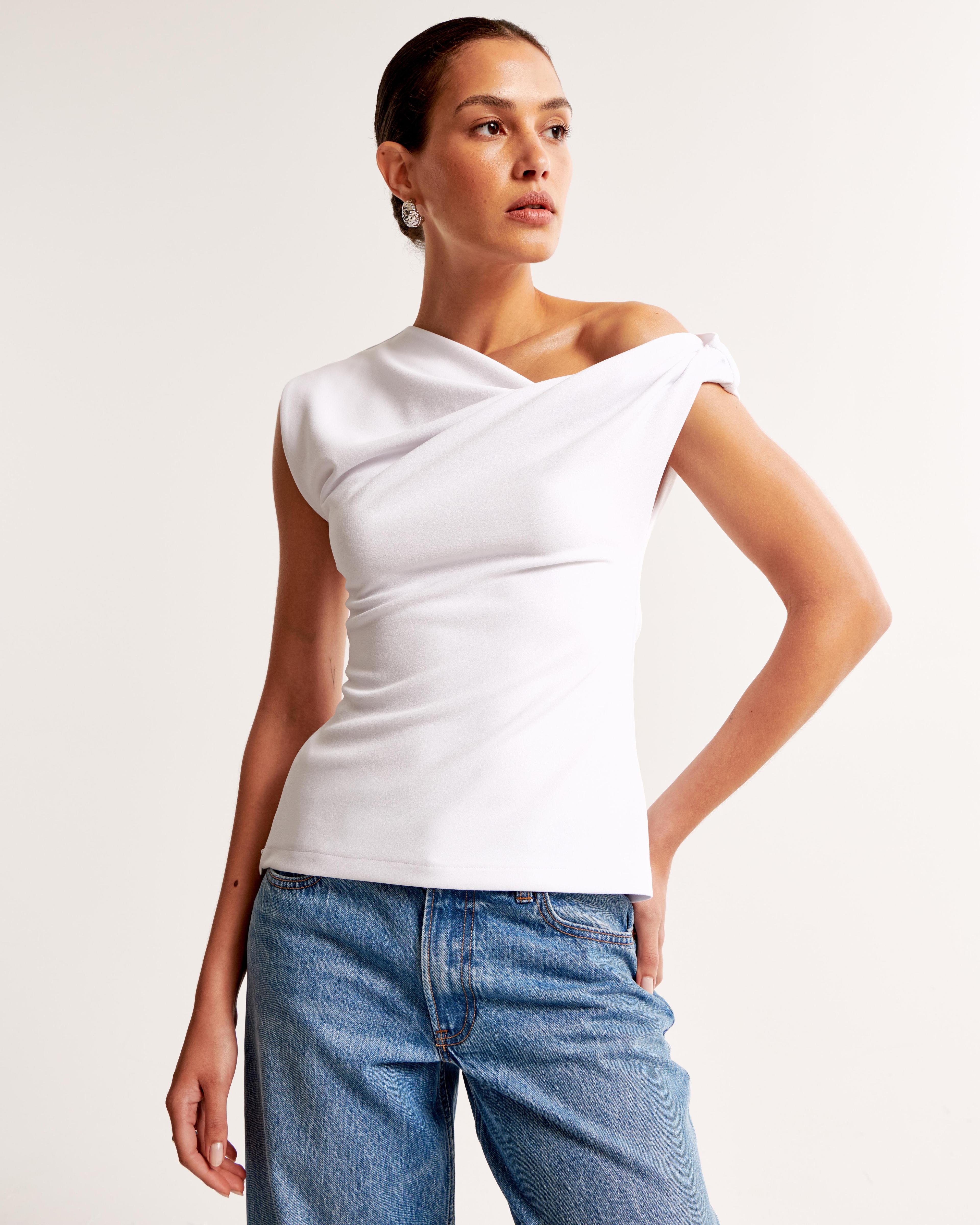 Asymmetrical Jersey Crepe Draped Top Product Image