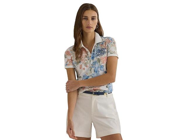 LAUREN Ralph Lauren Petite Floral Pique Polo Shirt Multi) Women's Clothing Product Image