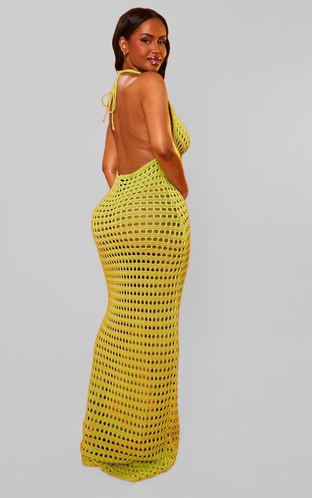 Shape Lime Crochet Knit Halterneck Open Back Maxi Dress Product Image