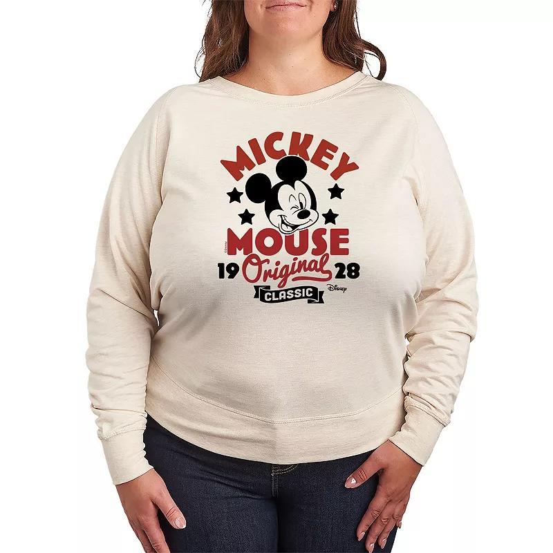 Disneys Mickey Mouse Plus Size Badge Lightweight French Terry Sweatshirt, Womens Beigh Green Product Image