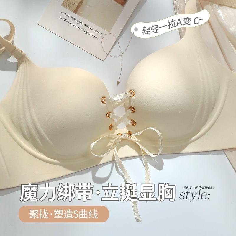 Lace-Up Plain Bra Product Image