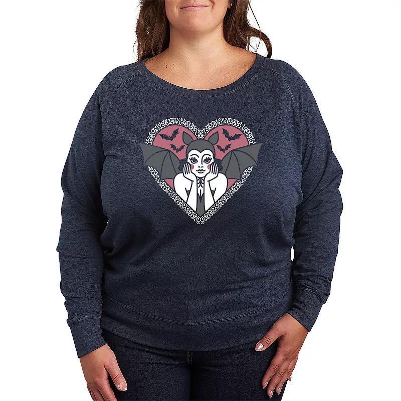 Plus Size Bat Pinup Lightweight French Terry Sweatshirt, Womens Grey Blue Product Image