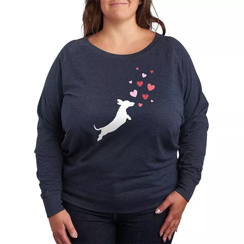 Plus Size Dachshund Chasing Hearts Lightweight French Terry Sweatshirt, Womens Grey Indigo Product Image