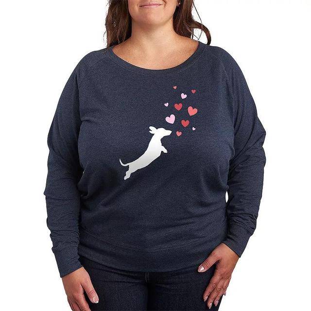 Plus Dachshund Chasing Hearts Slouchy Graphic Sweatshirt, Womens Grey Indigo Product Image