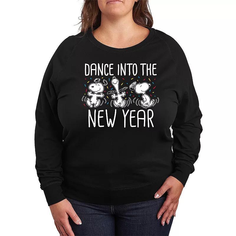 Plus Size Peanuts Snoopy Dance Into The New Year Lightweight French Terry Sweatshirt, Womens Product Image