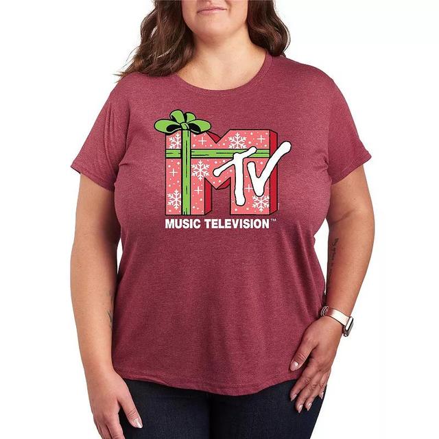 Plus Size MTV Christmas Present Graphic Tee, Womens Grey Wine Product Image