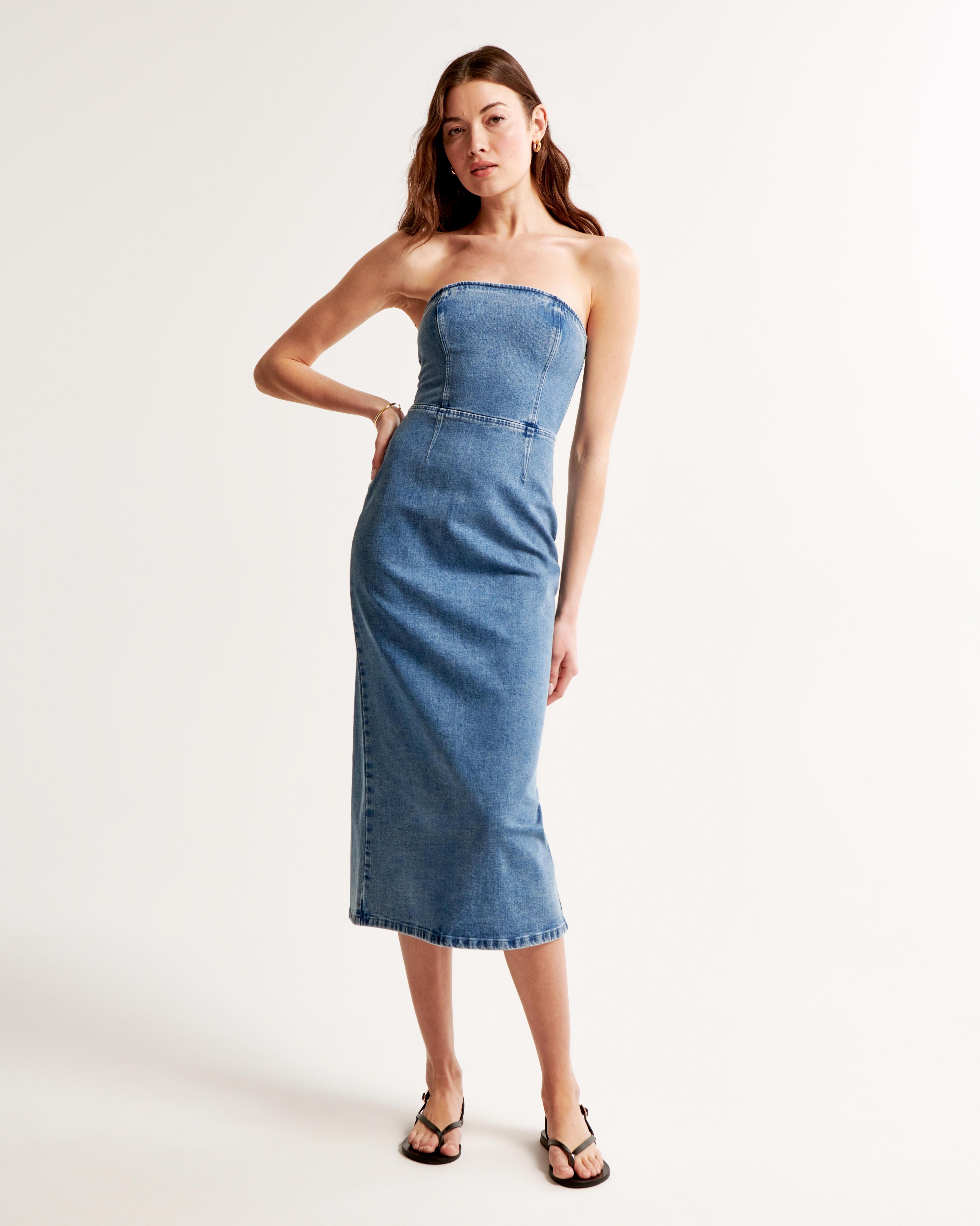 Strapless Denim Midi Dress Product Image