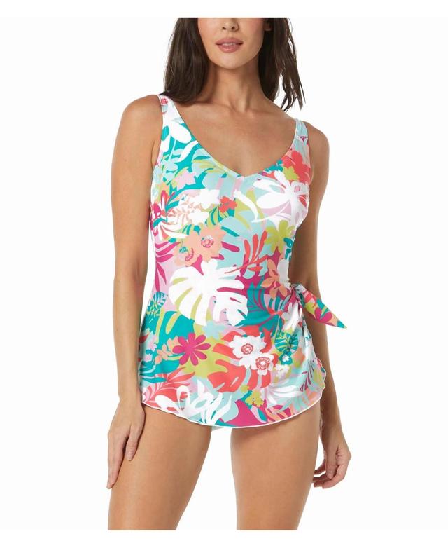 Roxanne Womens Palm Print Bra V-Neck Sarong One Piece swimsuit Product Image