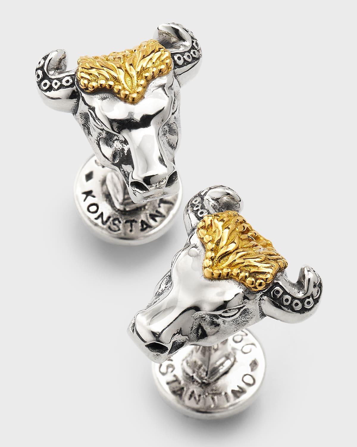 Mens Sterling Silver and 18K Yellow Gold Bull Head Cufflinks Product Image