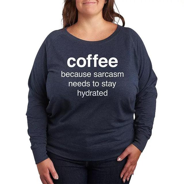 Plus Coffee Sarcasm Hydrated Slouchy Graphic Sweatshirt, Womens Grey Maroon Product Image