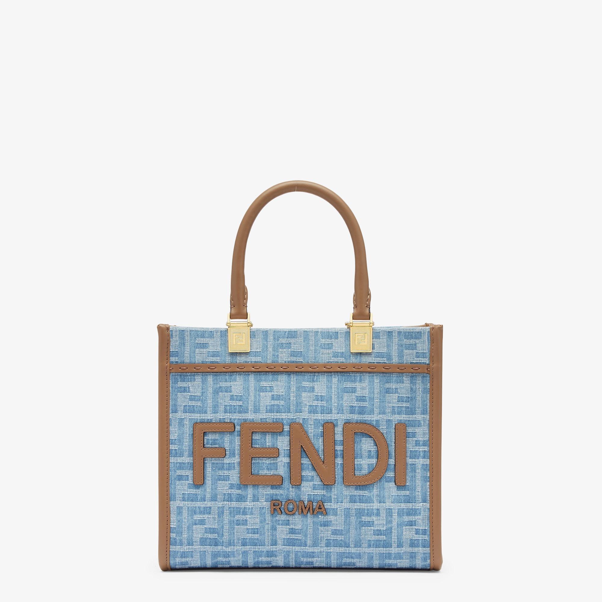 Fendi Sunshine SmallLight blue FF denim fabric shopper Product Image