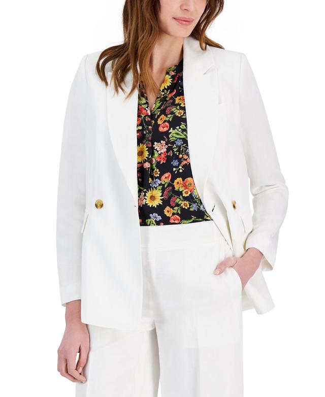 T Tahari Womens Linen-Blend Double-Breasted Blazer Product Image