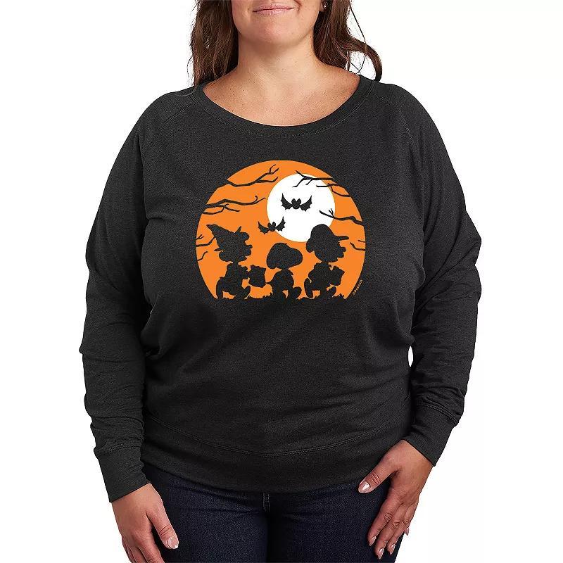 Plus Size Peanuts Trick Or Treat Lightweight French Terry Sweatshirt, Womens Grey Indigo Product Image