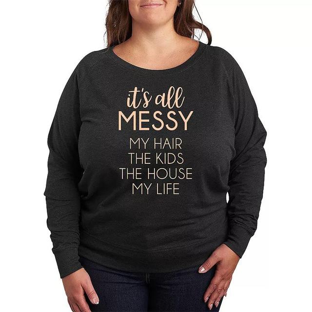 Plus Size Its All Messy Lightweight French Terry Sweatshirt, Womens Heather Grey Product Image