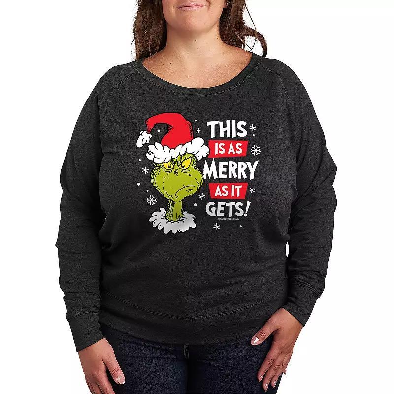 Plus Size Dr. Seuss The Grinch Merry As It Gets Lightweight French Terry Sweatshirt, Womens Heather Grey Product Image