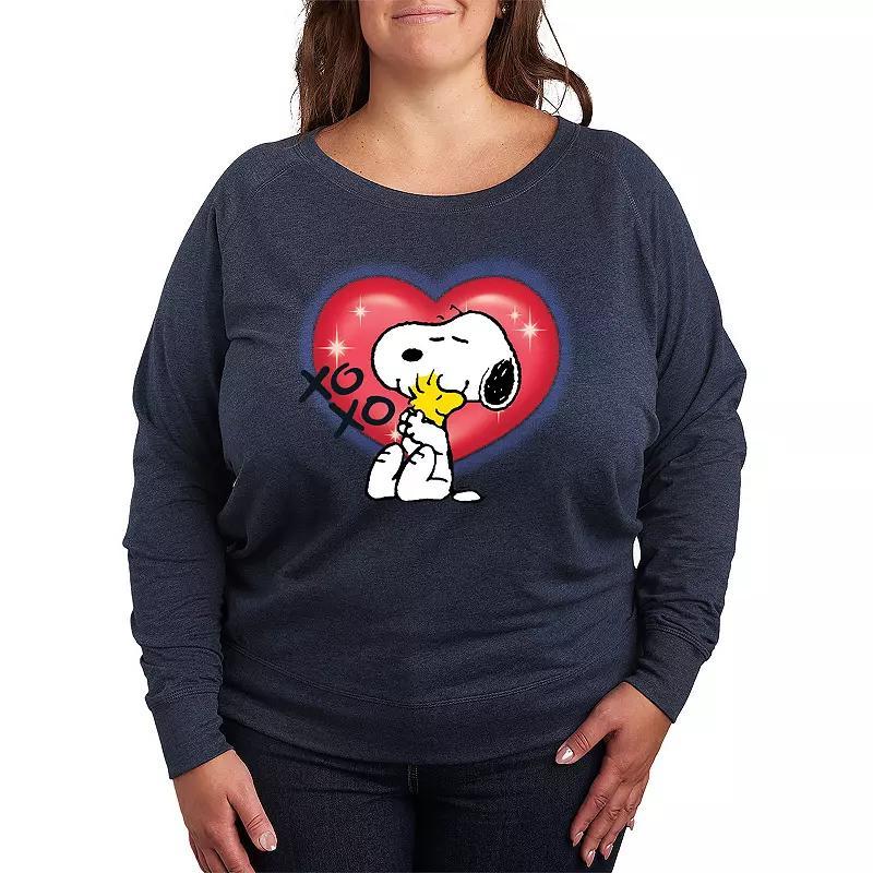 Plus Size Peanuts Valentine Floral Circle Graphic Tee, Womens Grey Indigo Product Image