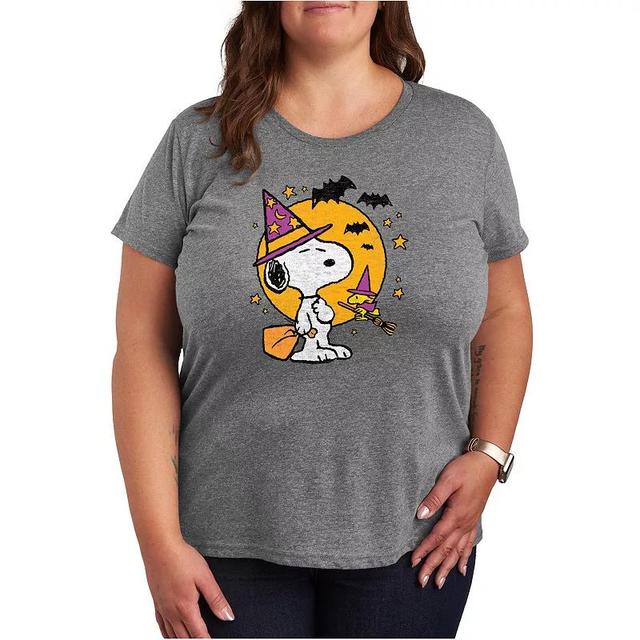 Hybrid  Peanuts Womens Tee Shirts HEATHER - Heather Gray Peanuts Snoopy & Woodstock Witch Graphic Tee - Women & Plus Product Image