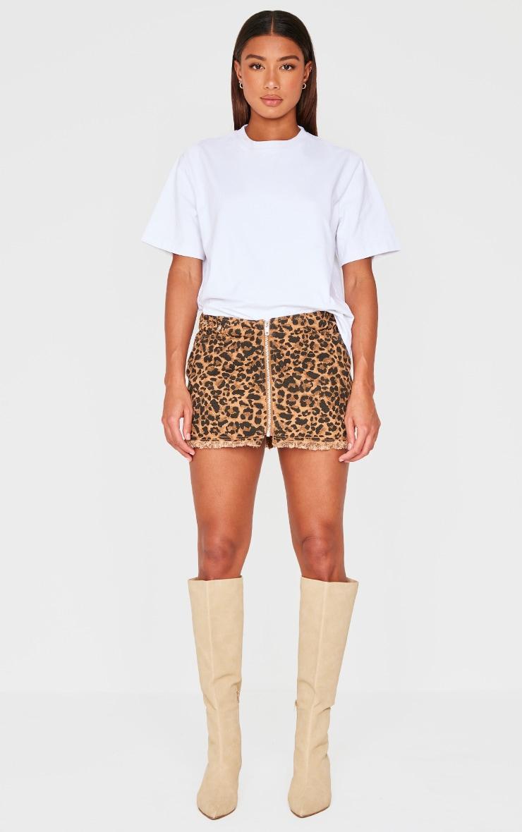 Brown Leopard Print Zip Front Denim Mini Skirt Product Image