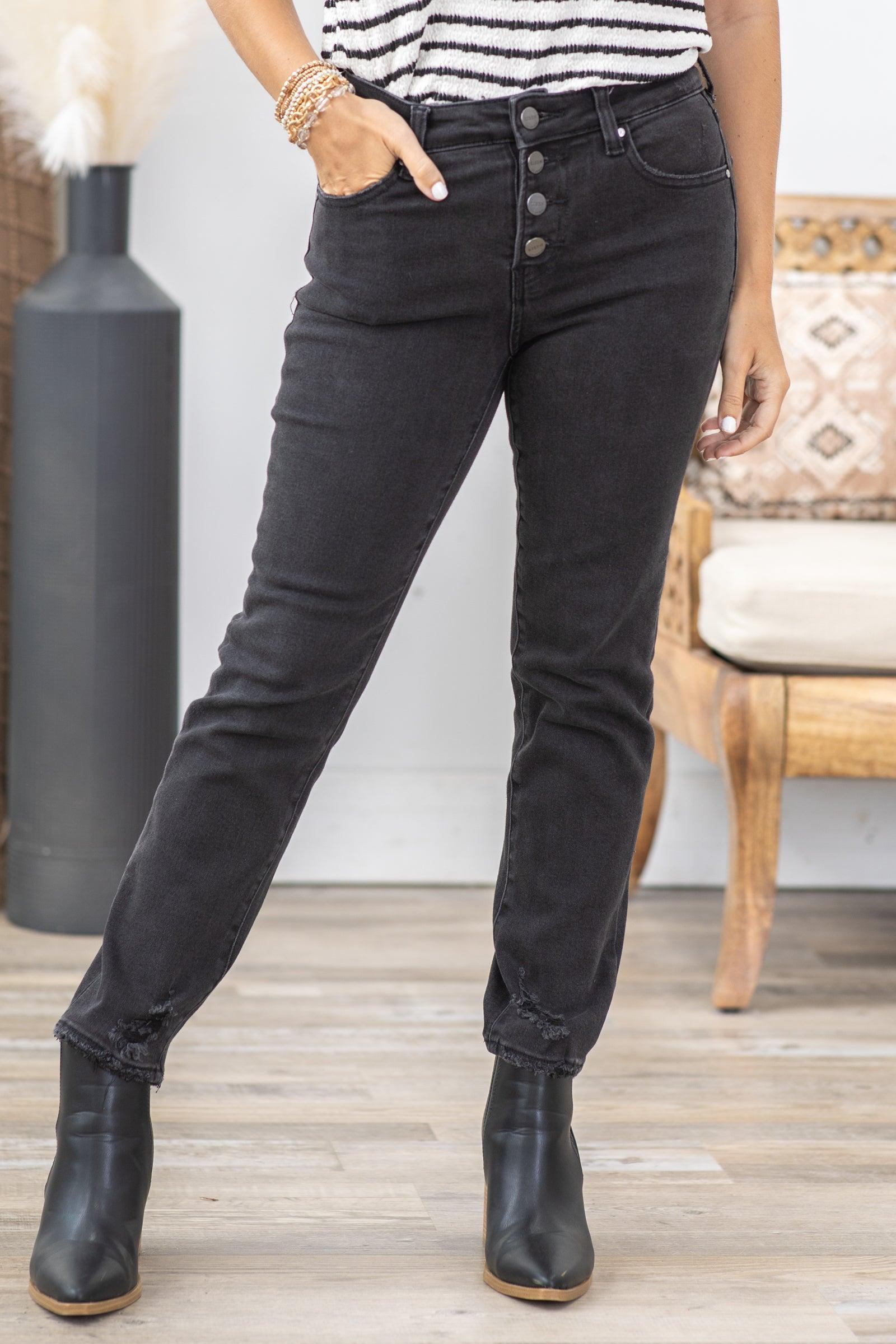 Risen Black Mid Rise Slim Straight Jeans Product Image