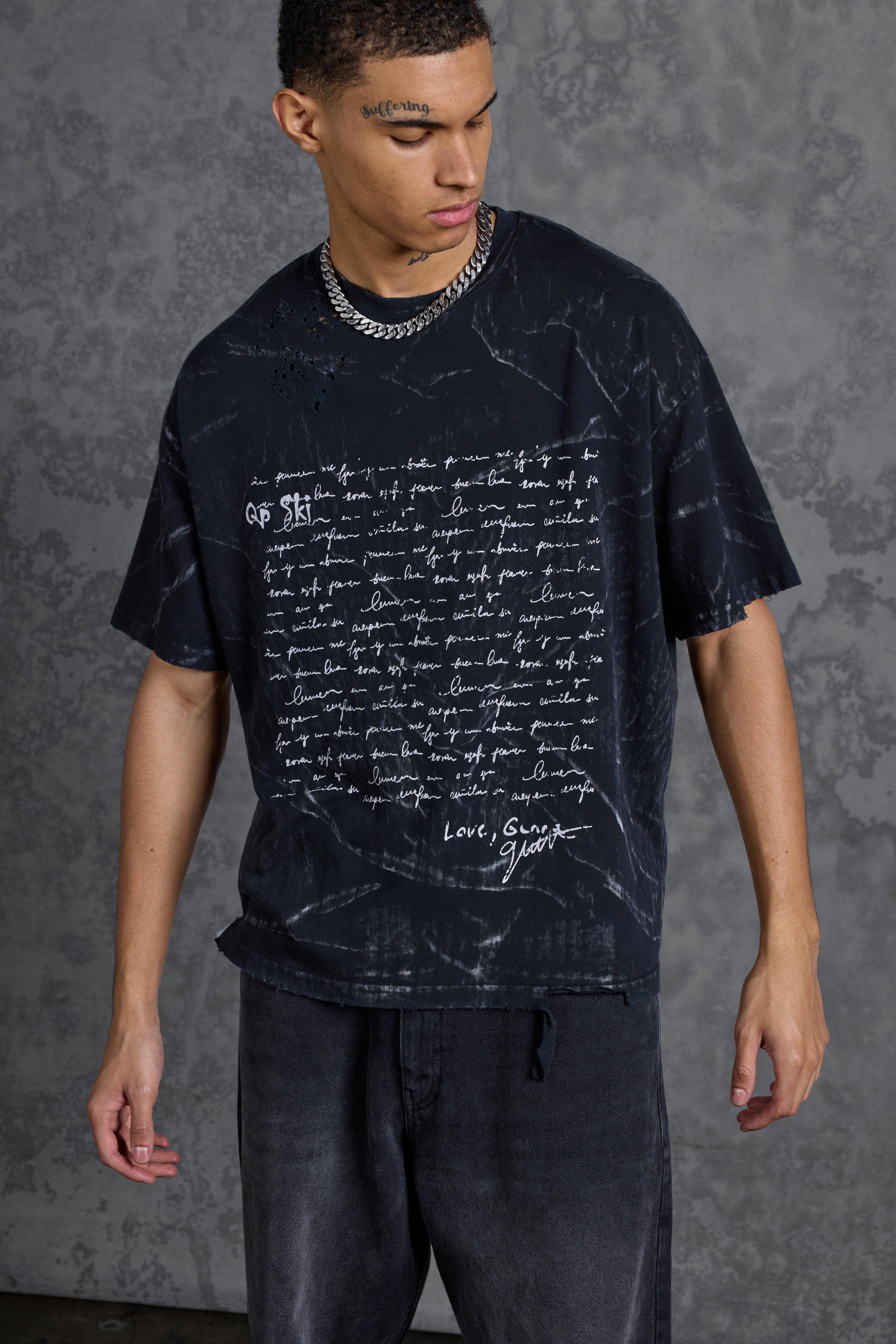 P-Star Oversized Boxy Washed T-Shirt with Text Print | boohooMAN USA Product Image