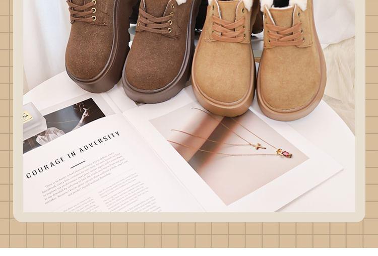 Platform Fleece-Lined Lace-Up Faux Suede Shoes Product Image