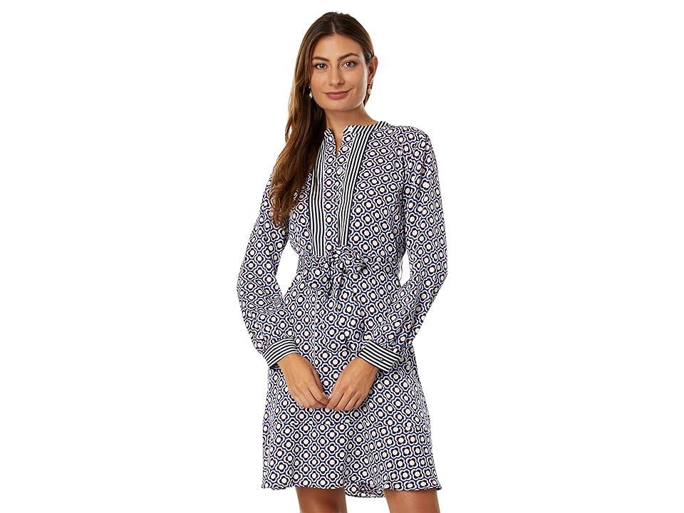 Tommy Hilfiger Long Sleeve Floral Dress with Belt (Sky Captain Multi) Women's Clothing Product Image