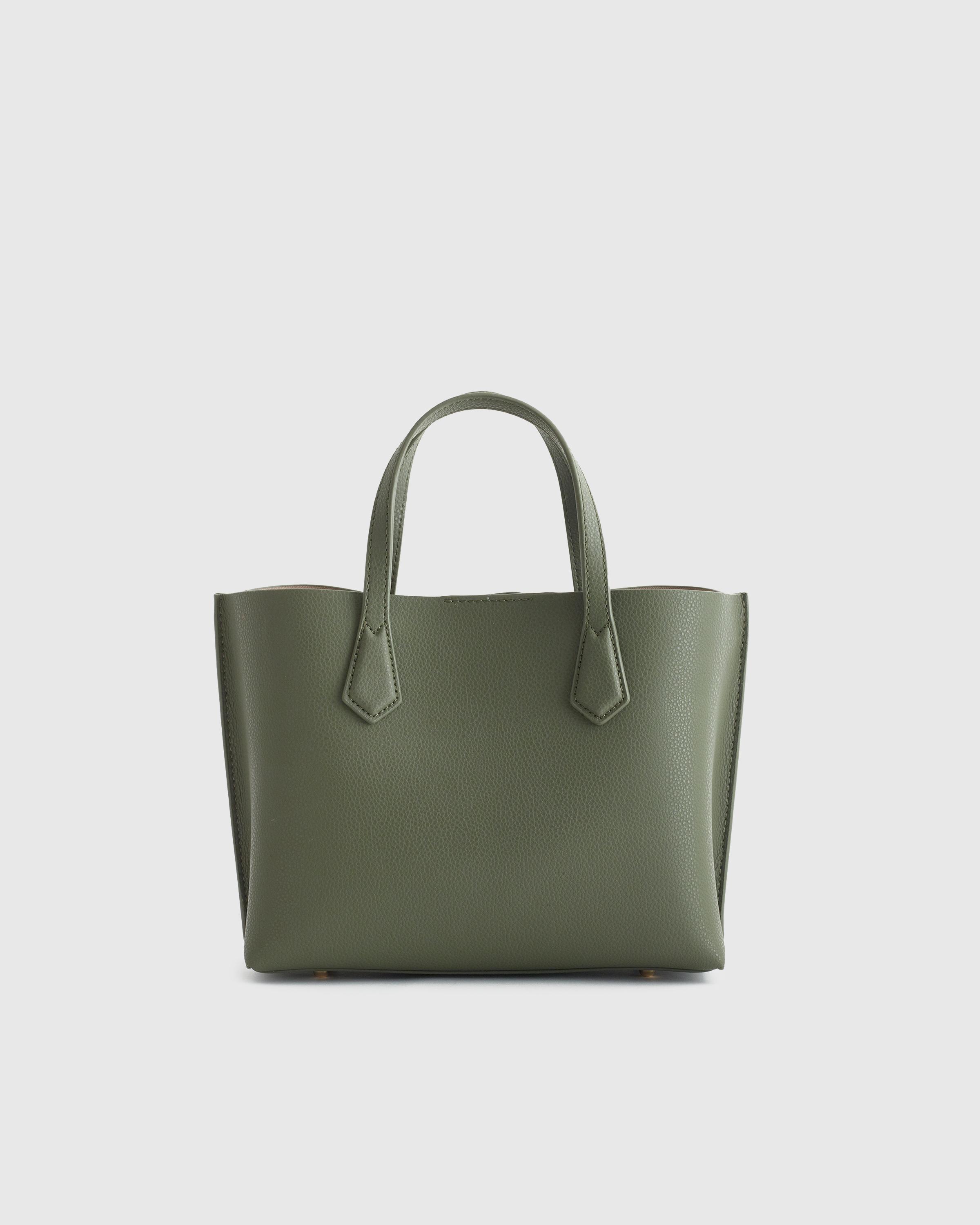 Womens Italian Leather Small Triple Compartment Tote in Olive by Quince Product Image